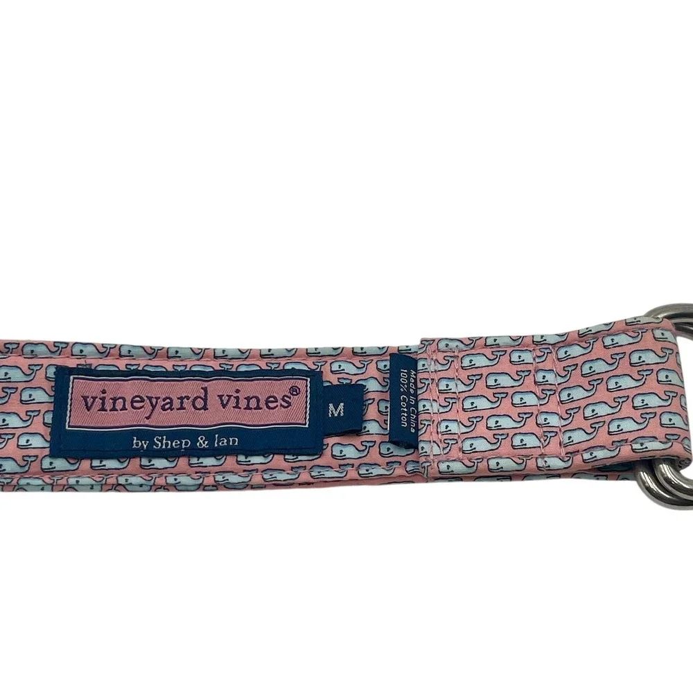 Vineyard Vines Whale‎ Print Pink Fabric Belt Women's Size M Double Ring